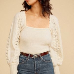 Brand new Square neck sweater, openwork puffy sleeves form Rouje.